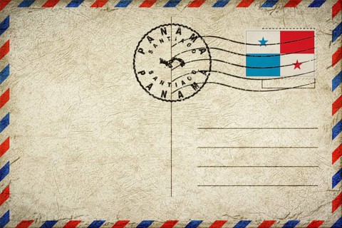 Panama Santiago Vintage Air Mail Envelope with Flag and Postmark