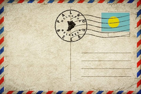 Palau Melekeok Vintage Air Mail Envelope with Flag and Postmark