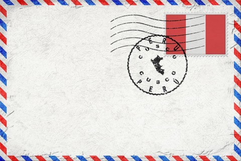 Peru Cusco Vintage Air Mail Envelope with Flag and Postmark