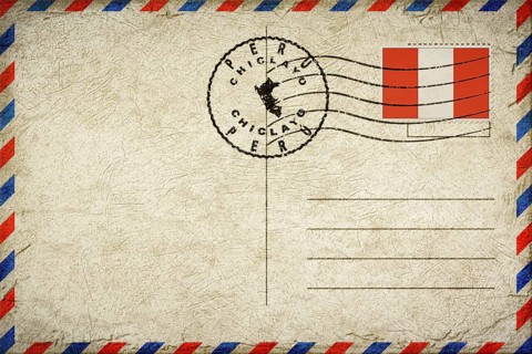 Peru Chiclayo Vintage Air Mail Envelope with Flag and Postmark