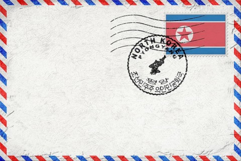 North Korea Pyongyang Vintage Air Mail Envelope with Flag and Postmark