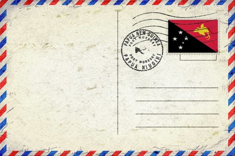 Papua New Guinea Port Moresby Vintage Air Mail Envelope with Flag and Postmark