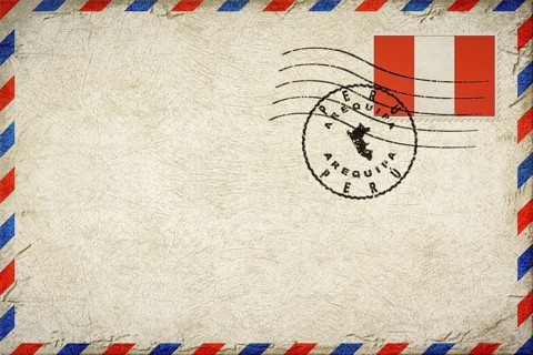 Peru Arequipa Vintage Air Mail Envelope with Flag and Postmark