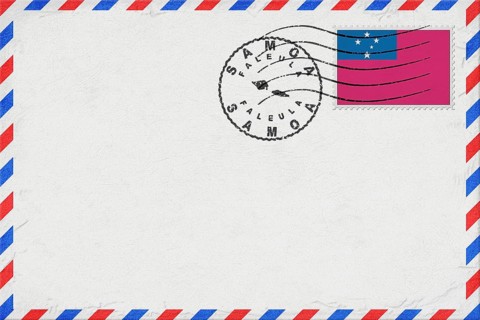 Samoa Faleula Vintage Air Mail Envelope with Flag and Postmark