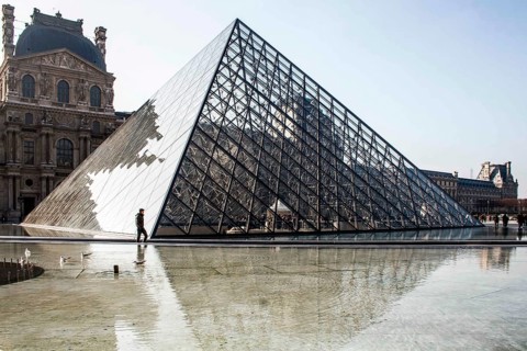 Glass pyramid at Louvre Museum (Museé du Louvre). Paris, France. 29.01.2009