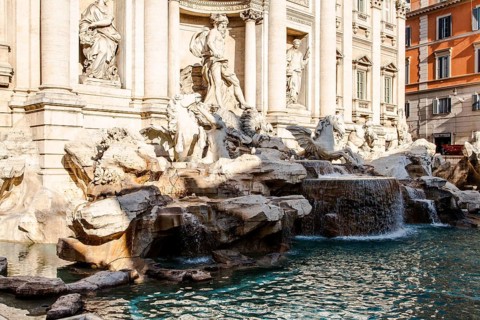 Fontana di Trevi, the largest Baroque fountain in the city and one of the most famous fountains in