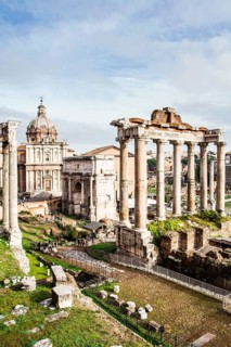 View of the Roman Forum with the Arch of Septimius Severus (Arco di Settimio Severo). Rome,