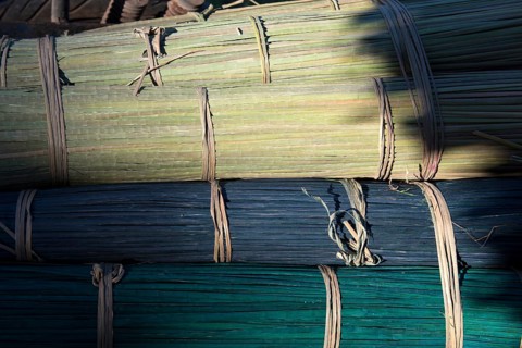 Thailand, Patthalung, Tale noi, Rollers of prepared grey rushes or sedges, dried, put in color and