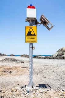Tsunami warning system at Los Verdes Beach (Playa los Verdes). Iquique, Tarapaca Region, Chile. 19