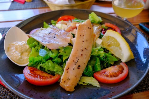 Trout fillet on salad, food, Kranjska Gora, Upper Carniola, Julian Alps, Slovenia
