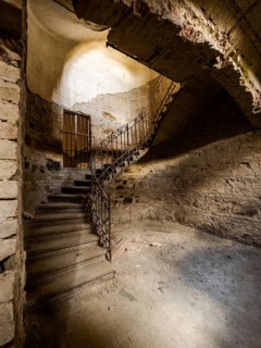Staircase, spiral staircase, opposite, castle, contrast, Hungary, steps, railing, cellar, upward,