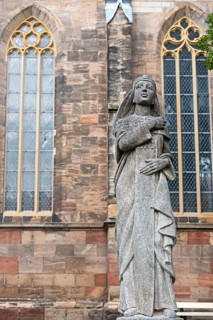 Statue of Empress Theophanu in front of the market church, Eschwege, small town, Hesse, Germany