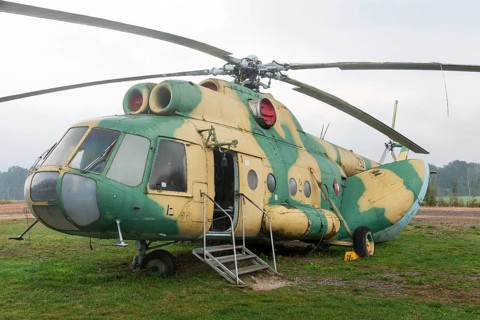 Historic attack helicopter, Schifflersgrund border museum, memorial, GDR barriers, border fence,