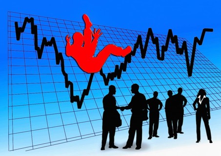 Symbol photo, manager in front of price chart, risks, crash or upswing, finance economy, stock