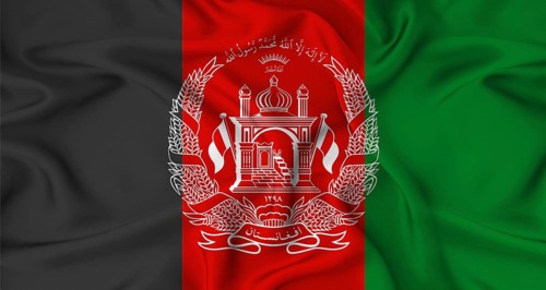 Realistic Afghanistan flag waving. Close up of flag of Afghanistan with cloth texture