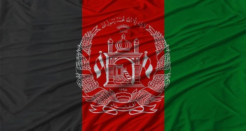 Afghan flag waving. Flag of Afghanistan with cloth texture