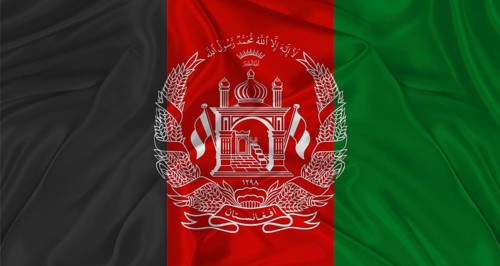Flag of Afghanistan with cloth texture. Close up of Afghanistan flag waving