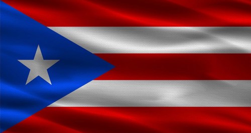 Puerto Rico flag with fabric texture. Realistic flag of Puerto Rico waving