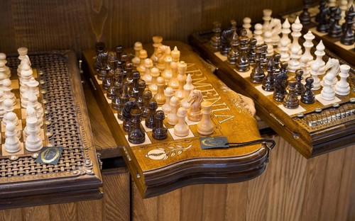 Close-up view of handmade wooden checkerboards, Vernissage Market, Yerevan, Yerevan, Yerevan,