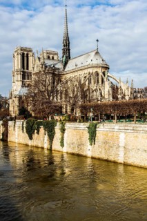 Notre Dame Cathedral (Cathedrale Notre Dame de Paris) viewed from Pont de l'Archeveche. Paris,