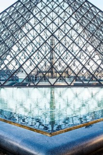 Glass pyramid at Louvre Museum (Musee du Louvre). Paris, France. 01.01.13
