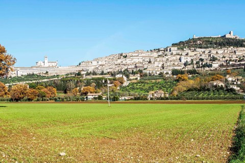 View of the city of Assisi, on the western flank of Monte Subasio, the birthplace of Saint Francis