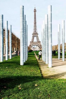 Eiffel Tower viewed from the monument The Wall for Peace (Le Mur pour la Paix). Paris, France. 30