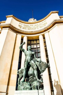 Hercules bronze statue in front of Palais de Chaillot, sculpted by Albert Pommier. Paris, France.