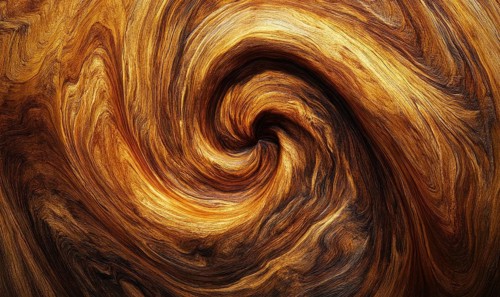 Dynamic brown and gold spiral pattern with rich swirling texture. AI generated