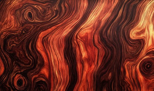 Abstract swirling wood grain patterns in warm browns and oranges. AI generated