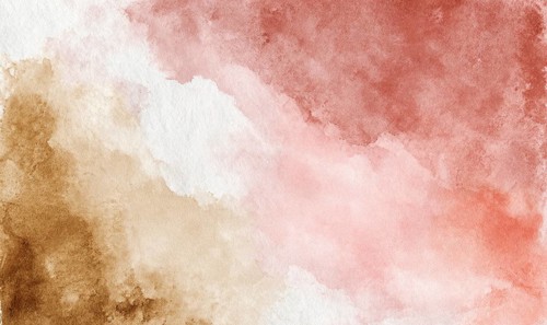 A painting of a pink and brown background with a white cloud in the middle. The painting has a warm