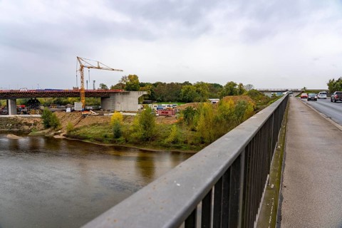 Four-lane new building of the town bypass in Wesel, B58n, here the bridge structure across the