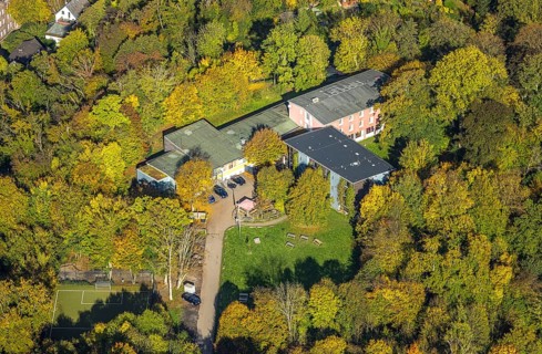 Aerial view, DJH Youth Hostel Essen im Herbstwald, Heidhausen, Essen, Ruhr area, North