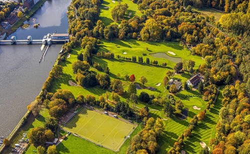 Aerial view, Golfriege ETUF e.V. golf course at Lake Baldeney, Bredeney, Essen, Ruhr region, North