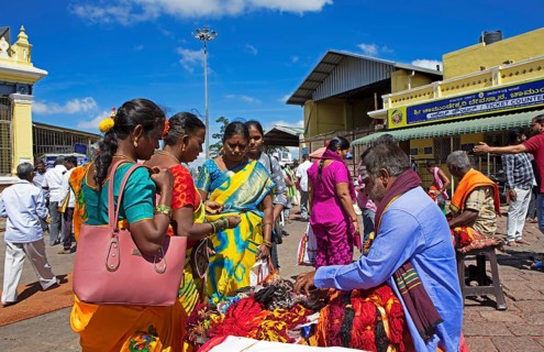 Puja at Chamundeswar Hindu Temple on Chamundi Hill, Indian pilgrims at the temple, Mysore or