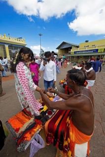 Puja at Chamundeswar Hindu Temple on Chamundi Hill, Indian pilgrims at the temple, Mysore or