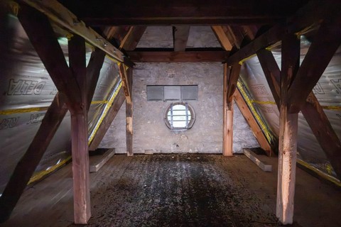 Bat entrance, attic, bat droppings, Brandenburg, Germany