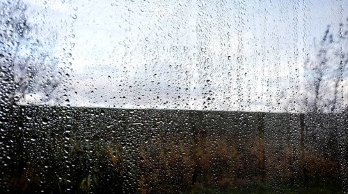Raindrops on a motorhome window, 14.10.2025, Fehmarn, Schleswig-Holstein, Germany