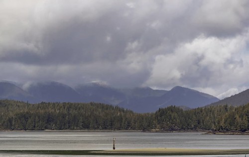 A peaceful lake with surrounding hills creating a tranquil natural scene under an overcast sky in