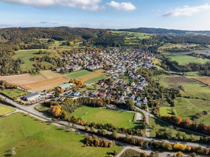 Aerial view of the former municipality of Güttingen, today a district of Radolfzell am Lake