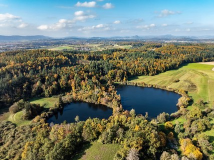 Aerial view of Lake Beech including Güttinger See, a swimming lake near Radolfzell am Lake