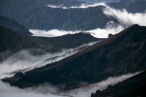 View from the Nebelhorn summit to mountains of the Allgäu Alps, in the middle of Fellhorn Horn with