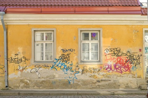 Graffiti, house wall, old town, Tallinn, Estonia