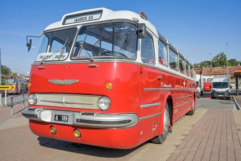 Historic Icarus 55, bus from the Hungarian bus manufacturer Ikarus, Tallinna Bussijaam bus station,