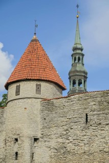 City wall, tower, St. Nikolai Church tower, Old Town, Tallinn, Estonia