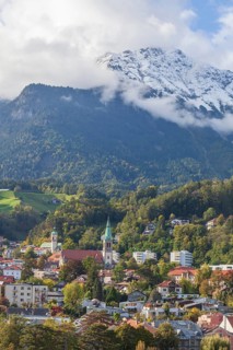 City overview and mountains of the Karwendel North Range, Innsbruck, Tyrol, Austria