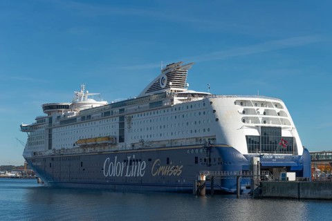 Norwegian Color Line ferry and cruise ship Color Magic, Kiel port, car loading, Kiel Fjord,