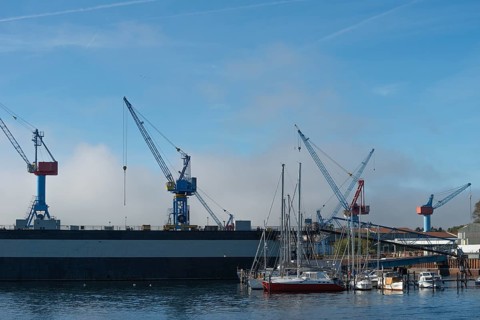 State capital Kiel, industry and shipyards in the Friedrichsort district, LINDENAU Werft GmbH,