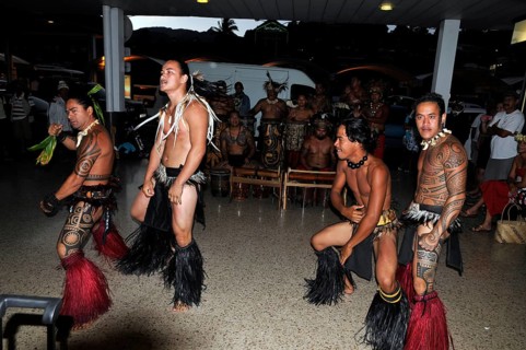 Musical reception, greeting, dancers at Faaa airport in Tahiti, Papete, French Polynesia