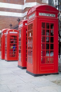 Typical red telephone boxes, London, England, Great Britain